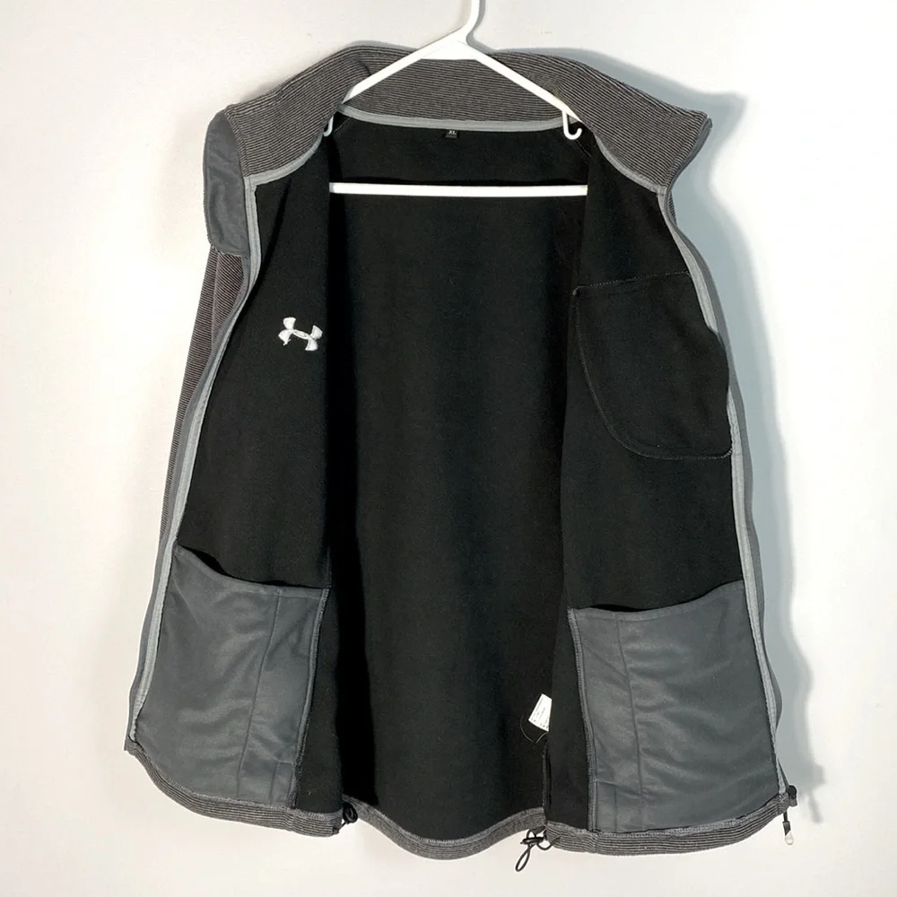 Under Armour Gray & Black Striped Full Zip Fleece Jacket size XL Gorpcore